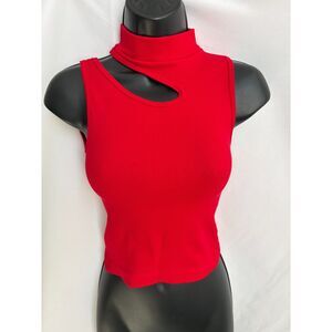 Bloom Seasons NEW Mock Neck Red Top Cutout Stretchy Size S Classy Date Romantic